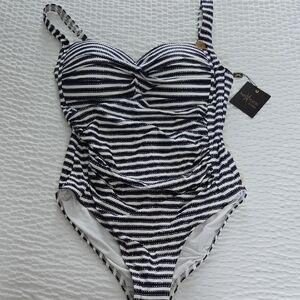 Classic Navy and White Striped Women's One Piece Swimsuit